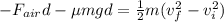 -F_{air} d - \mu mg d = \frac{1}{2}m(v_f^2 - v_i^2)
