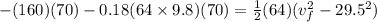 -(160)(70) - 0.18(64\times 9.8)(70) = \frac{1}{2}(64)(v_f^2 - 29.5^2)
