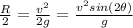 \frac{R}{2} = \frac{v^2}{2g} = \frac{v^2sin(2\theta)}{g}