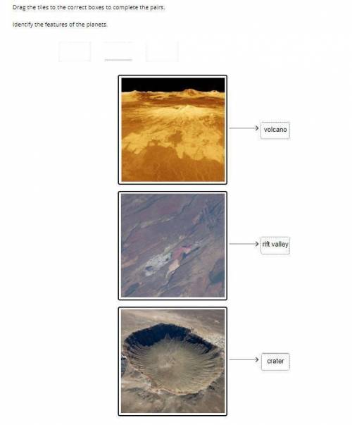 Drag the tiles to the correct boxes to complete the pairs. identify the features of the planets. - c