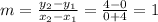 m=\frac{y_2-y_1}{x_2-x_1}=\frac{4-0}{0+4}=1