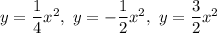 y=\dfrac{1}{4}x^2,\ y=-\dfrac{1}{2}x^2,\ y=\dfrac{3}{2}x^2