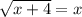 \sqrt{x+4} =x