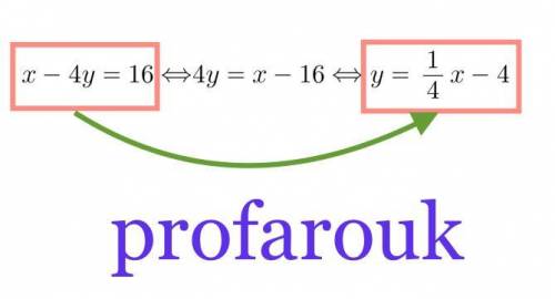 Write the equationx - 4y = 16 inslope-intercept form.