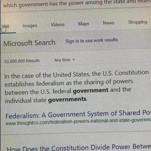 Which government has the power among the state and federal governments?