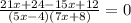 \frac{21 x+24-15 x+12}{(5 x-4)(7 x+8)}=0