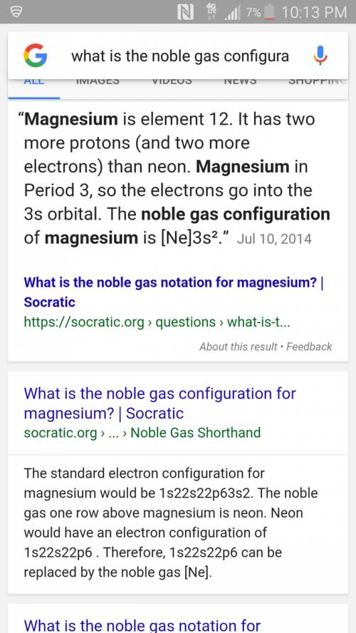What is the noble gas configuration for magnesium?