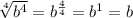 \sqrt[4]{b^{4}}=b^{\frac{4}{4}}=b^{1}=b