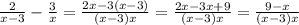 \frac{2}{x-3}-\frac{3}{x}=\frac{2x-3(x-3)}{(x-3)x}=\frac{2x-3x+9}{(x-3)x}=\frac{9-x}{(x-3)x}