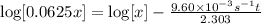 \log [0.0625 x]=\log[x]-\frac{9.60\times 10^{-3} s^{-1}\tmes t}{2.303}