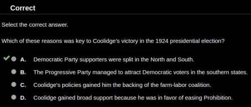 Which of the following was the key reason for coolidge's victory in the 1924 presidential election?