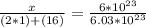 \frac{x}{(2 * 1) + (16)}  =  \frac{6 * 10^{23} }{6.03 * 10^{23} }