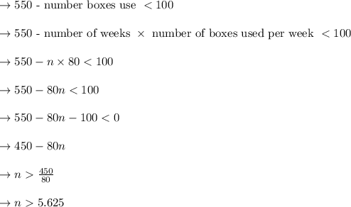 \begin{array}{l}{\rightarrow 550 \text { - number boxes use }
