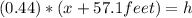 (0.44)*(x+57.1feet)=h