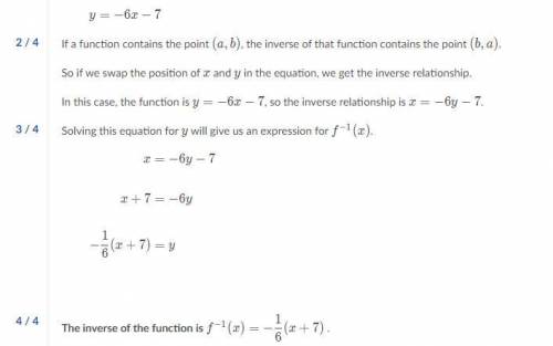 What is the inverse of the function f(x)=-6x-7?