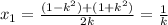 x_{1}=\frac{(1-k^{2}) + (1+k^{2})}{2k}=\frac{1}{k}