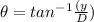 \theta = tan^{-1}\frac{(y }{D})