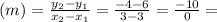 (m)=\frac{y_2-y_1}{x_2-x_1} = \frac{-4-6}{3-3}=\frac{-10}{0}=