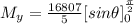 M_y=\frac{16807}{5}[sin\theta]^{\frac{\pi}{2}}_{0}