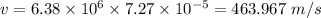 v = 6.38\times 10^{6}\times 7.27\times 10^{- 5} = 463.967\ m/s