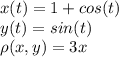 x(t) = 1 + cos(t)\\ y(t)=sin(t)\\ \rho(x,y) = 3x