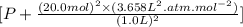 [P+\frac{(20.0mol)^{2}\times (3.658L^{2}.atm.mol^{-2})}{(1.0L)^{2}}]