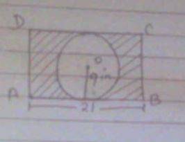 Determine the shaded area. the radius of the circle is 9 inches. the length of the rectangle is 21 i