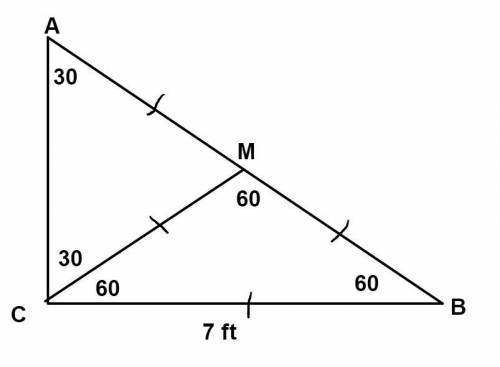 In δabc, m∠cab = 30°, m is the midpoint of  ab so that ab = 2·mc. find the angles of the triangle. f