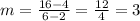 m=\frac{16-4}{6-2}=\frac{12}{4}=3