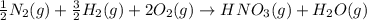 \frac{1}{2}N_{2}(g) + \frac{3}{2}H_{2}(g) + 2O_{2}(g) \rightarrow HNO_{3}(g) + H_{2}O(g)