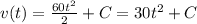 \large v(t)=\frac{60t^2}{2}+C=30t^2+C
