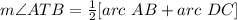 m\angle ATB=\frac{1}{2}[arc\ AB+arc\ DC]