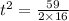 t^2=\frac{59}{2\times 16}