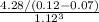 \frac{4.28/(0.12-0.07)}{1.12^{3} }