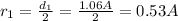 r_{1}=\frac{d_{1} }{2}=\frac{1.06 A}{2} =0.53A