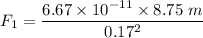 F_1 = \dfrac{6.67\times 10^{-11} \times 8.75\ m}{0.17^2}
