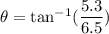 \theta=\tan^{-1}(\dfrac{5.3}{6.5})