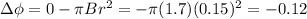 \Delta \phi = 0 - \pi B r^2=-\pi (1.7) (0.15)^2=-0.12