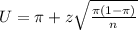 U = \pi + z\sqrt{\frac{\pi(1-\pi)}{n}}