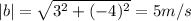 \left|b\right|=\sqrt{3^2+(-4)^2}=5m/s