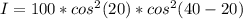 I=100*cos^2(20)*cos^2(40-20)
