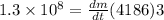 1.3 \times 10^8 = \frac{dm}{dt} (4186) 3