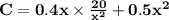 \mathbf{C = 0.4x \times \frac{20}{x^2} + 0.5x^2}