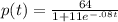 p(t) = \frac{64}{1 + 11e^{-.08t} }