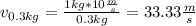 v_{0.3kg}=\frac{1kg*10\frac{m}{s}}{0.3kg}=33.33\frac{m}{s}