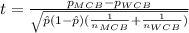 t=\frac{p_{MCB}-p_{WCB}}{\sqrt{\hat p (1-\hat p)(\frac{1}{n_{MCB}}+\frac{1}{n_{WCB}})}}