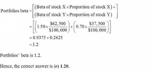 Bill dukes has $100,000 invested in a 2-stock portfolio. $62,500 is invested in stock x and the rema