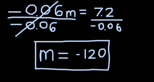 0.06 m = 7.2 m = what is m equal to.