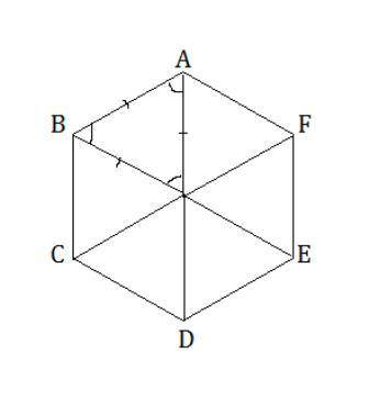 There are six  triangles in a regular hexagon.a. acuteb. equilateralc. obtused. isosceles