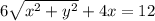6 \sqrt{ {x}^{2} + {y}^{2} } + 4x = 12